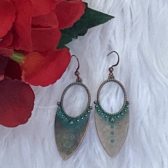 BOGO New Turquoise Blue & Copper Pointed Dangle Southwestern Bohemian Earrings - Picture 6 of 7